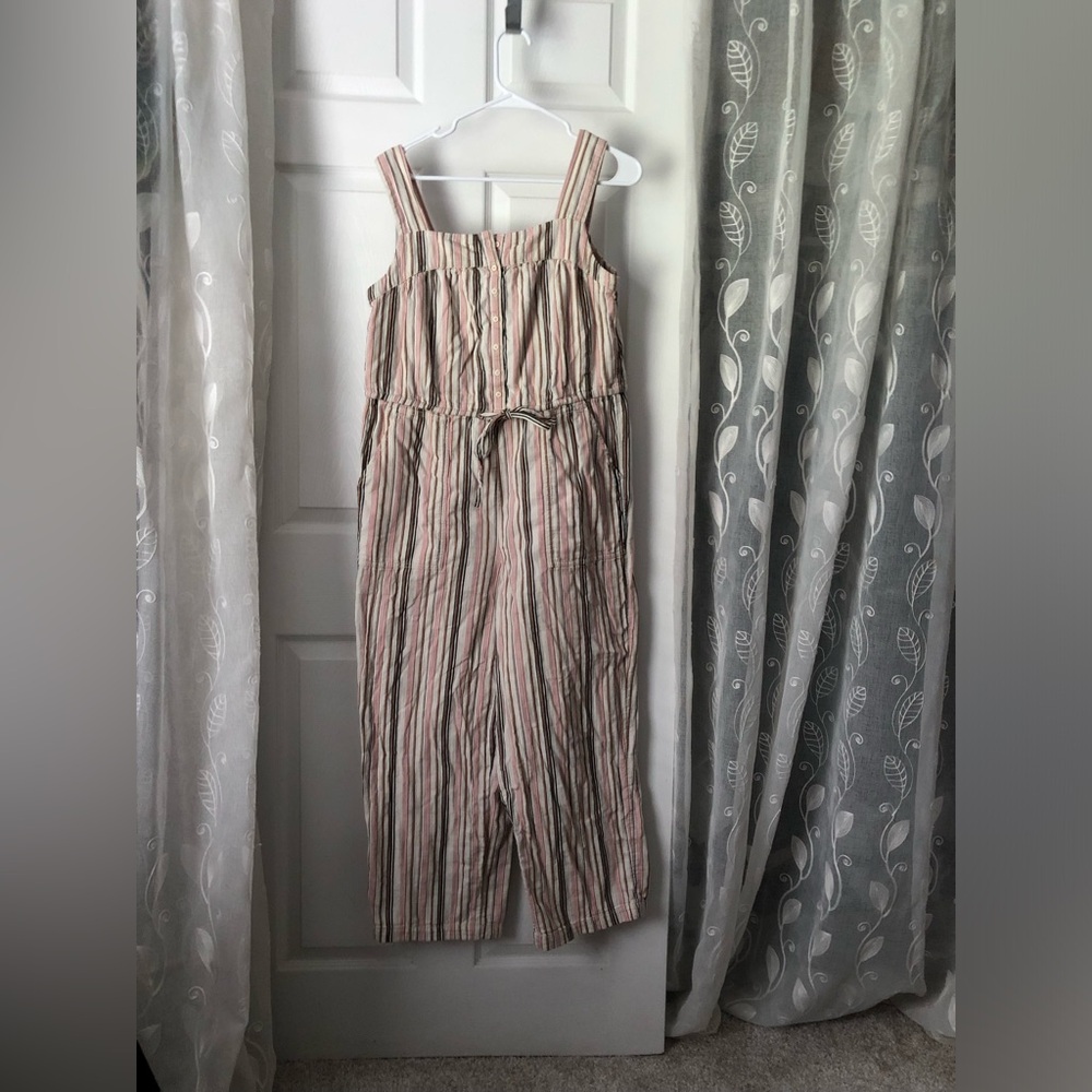 Old Navy Womens sz M Striped Utility Jumpsuit Boho Pockets drawstring waist